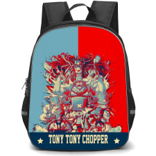 One Piece Chopper Backpack StudentPack - Chopper All Forms On Blue Red Background