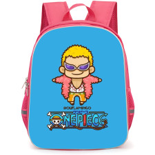 One Piece Doflamingo Backpack StudentPack - Donquixote Doflamingo Chibi Portrait Blue Background