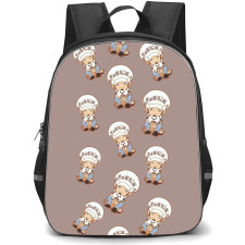 One Piece Trafalgar D Water Law Backpack StudentPack - Trafalgar D Water Law Chibi Sitting Portrait Pattern Art On Gray Background