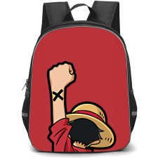 One Piece Luffy Backpack StudentPack - Luffy Chibi Hand Up Red Background