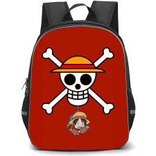 One Piece Luffy Backpack StudentPack - Luffy Hanging And Eating Red Background