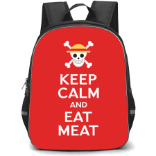 One Piece Luffy Backpack StudentPack - Luffy Keep Calm And Eat Meat Red Background