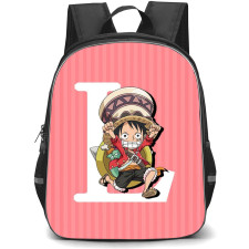 One Piece Luffy Backpack StudentPack - Luffy Running Stripe Pink Background