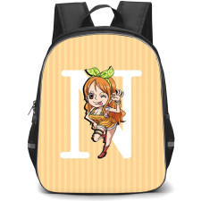 One Piece Nami Backpack StudentPack - Nami Portrait On Stripe Orange Background