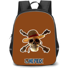 One Piece Netflix Backpack StudentPack - The Straw Hat Pirates Logo Sticker On Brown Background