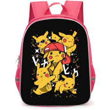 Pokemon Pikachu Backpack StudentPack - Pikachu Poses Black Background