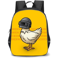 PUBG Backpack StudentPack - PUBG Winner Chicken Wear Helmet On Yellow Background