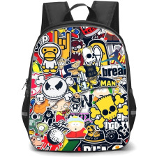 Pop Art Pattern Backpack StudentPack - Bape and Skulls Sticker Art Collage