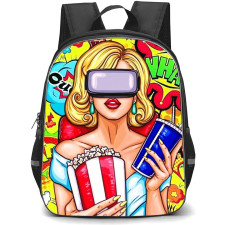 Pop Art Pattern Backpack StudentPack - Blonde Girl Watching in VR Boom Yellow Background