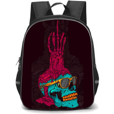 Pop Art Pattern Backpack StudentPack - Blue Skull Red Candle Middle Finger
