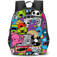 Pop Art Pattern Backpack StudentPack - Boom Box Doodle Monsters Collage