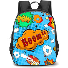 Pop Art Pattern Backpack StudentPack - Boom Oops Bang Light Blue Background