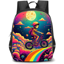 Pop Art Pattern Backpack StudentPack - Boy Biking in the Rainbow Clouds