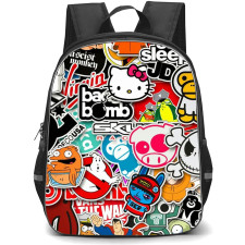Pop Art Pattern Backpack StudentPack - Eat Sleep JDM Cartoons Sticker Art Collage