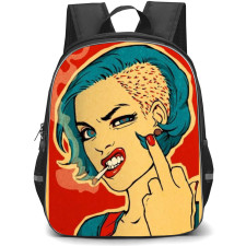 Pop Art Pattern Backpack StudentPack - Fierce Girl with Shaved Side Haircut