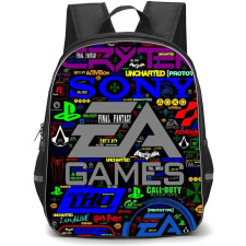 Pop Art Pattern Backpack StudentPack - Game Icons Collage Black Background