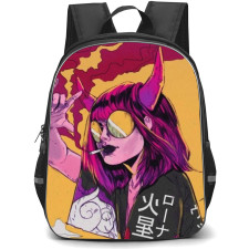 Pop Art Pattern Backpack StudentPack - Girl with Horn in Japanese Kimono Yellow Background