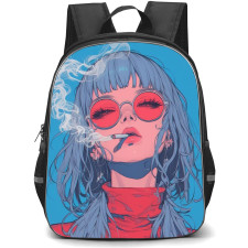Pop Art Pattern Backpack StudentPack - Girl Smoking Cigarette in Red Turtle Neck