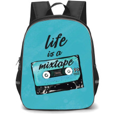 Pop Art Pattern Backpack StudentPack - Life is A Mixtape Blue Background
