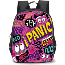 Pop Art Pattern Backpack StudentPack - Panic Help Run Pink Background