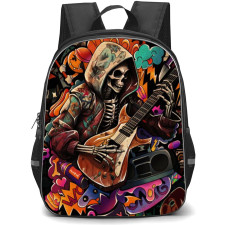 Pop Art Pattern Backpack StudentPack - Skeleton Hoodie Playing Guitar
