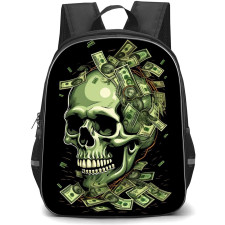 Pop Art Pattern Backpack StudentPack - Skull with Money in the Head Black Background