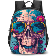 Pop Art Pattern Backpack StudentPack - Skull with Sunglasses Growing Flowers