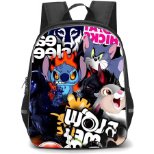 Pop Art Pattern Backpack StudentPack - Stitch Flaming Angry Cartoons Collage