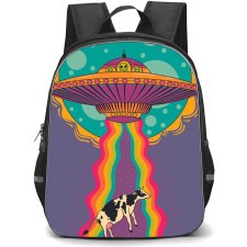 Pop Art Pattern Backpack StudentPack - UFO Abducting Cow Illustration