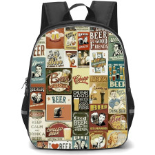 Pop Art Pattern Backpack StudentPack - Vintage Beer Signages Collage