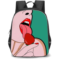 Pop Art Pattern Backpack StudentPack - Woman Licking Strawberry Green Background