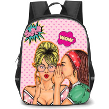 Pop Art Pattern Backpack StudentPack - Women Whispering Gossip Pink Background