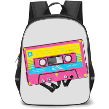 Pop Art Pattern Backpack StudentPack - Yellow Blue Pink Cassette Tape