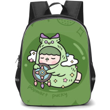 Pop Mart Pucky Backpack StudentPack - Pucky Portrait Green Pattern Art Background