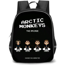 Arctic Monkeys Backpack StudentPack - Arctic Monkeys Members in Pixel Art On Black Background