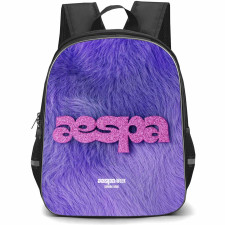 Aespa Backpack StudentPack - Aespa Glitter Logo On Purple Fluffy Wool