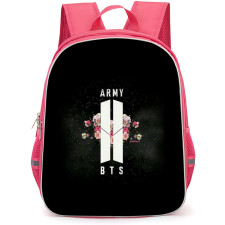 BTS Backpack StudentPack - BTS Floral Logo On Black Background
