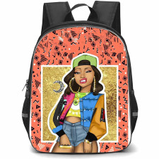 Cardi B Backpack StudentPack - Cardi B Standing Cartoon Art On Glitter Gold Background
