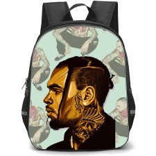 Chris Brown Backpack StudentPack - Chris Brown Side Portrait Illustration On Pattern Art