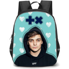 Martin Garrix Backpack StudentPack - Martin Garrix Portrait On Heart Pattern Art Cyan Background