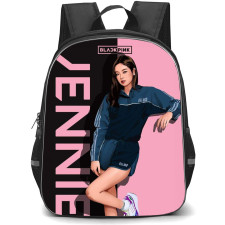 Jennie Kim Backpack StudentPack - Jennie Kim BlackPink Cartoon Standing On Pink Black Background