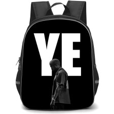 Kanye West Backpack StudentPack - Kanye West Standing Side Portrait On YE Background Grayscale Poster
