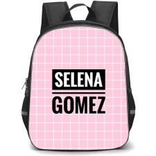 Selena Gomez Backpack StudentPack - Selena Gomez Logo With Pink Plaid Background