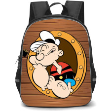 Popeye Backpack StudentPack - Popeye Head Art in Wood Bacground