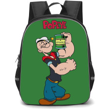 Popeye Backpack StudentPack - Popeye Holding Spinach Can in Green Background