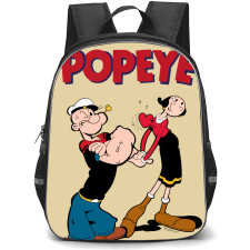 Popeye Backpack StudentPack - Popeye And Olive Pose Light Yellow Cartoon Background