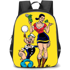 Popeye Backpack StudentPack - Popeye And Olive Holding Spinach Yellow Background Vintage Art