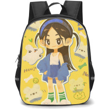New Jeans Minji Backpack StudentPack - Minji Standing Cartoon Sticker On Yellow Background