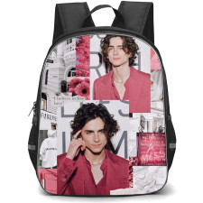 Pop Star Timothee Chalamet Backpack StudentPack - Timothee Chalamet Collage Pink Flowers Background