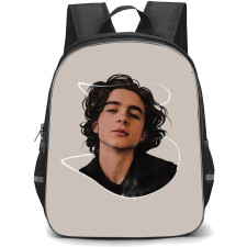 Pop Star Timothee Chalamet Backpack StudentPack - Timothee Chalamet Portait Digital Art Brown Background